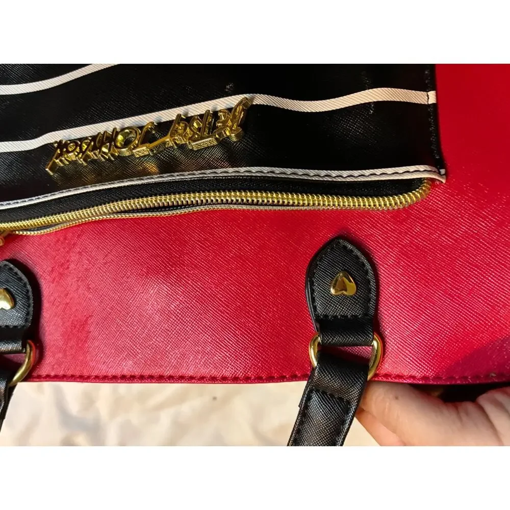 Betsey Johnson Red Black Double Handle Shoulder Bag Purse